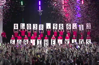 Rutgers-New Brunswick students celebrating a new record for surpassing the $1 million mark at the 2017 Dance Marathon